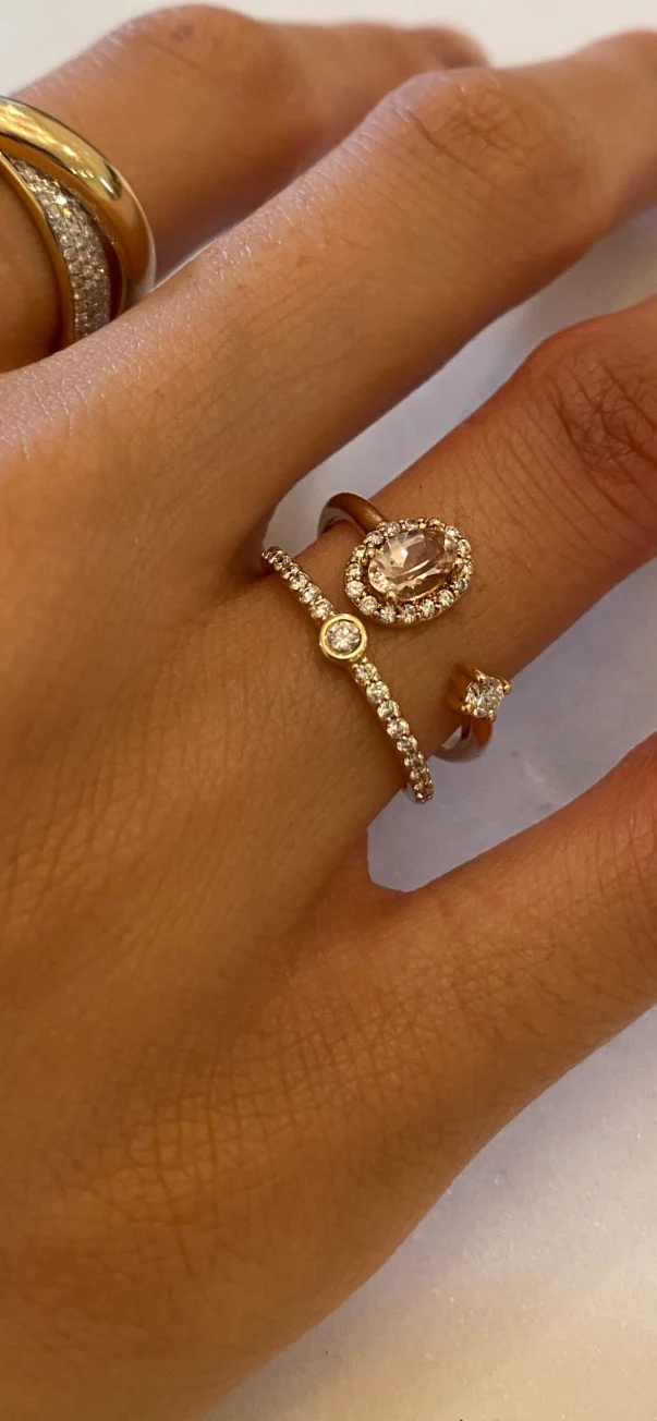 14K Solid Gold Morganite With Diamond Wrap Ring view 2