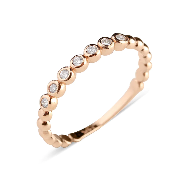14K Solid Gold Leo Diamond Beaded Stacker