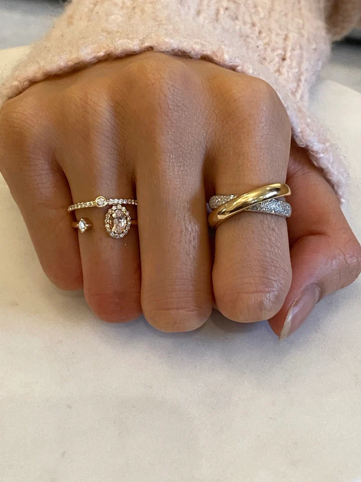 14K Solid Gold Morganite With Diamond Wrap Ring view 3