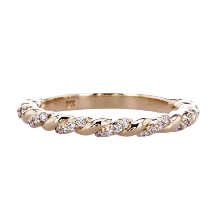 14K Solid Gold and Diamond Rope Ring