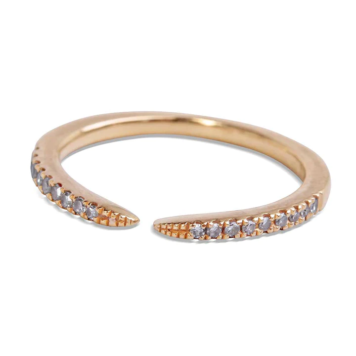 14K Solid Gold Diamond Claw Mid Mini Ring view 2