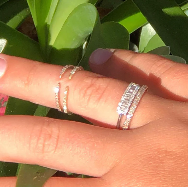 14K Solid Gold Diamond Claw Mid Mini Ring view 3