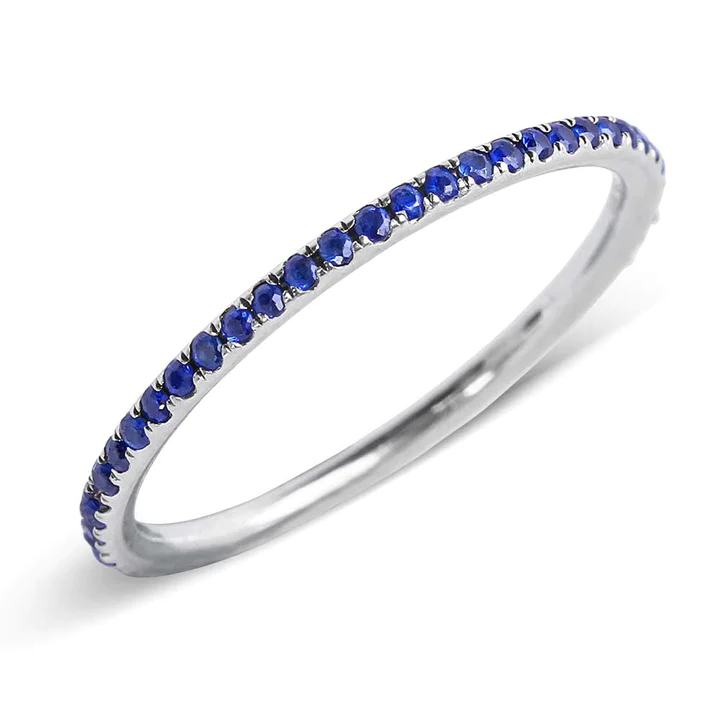 14K Solid Gold Thin Blue Sapphire Eternity Band