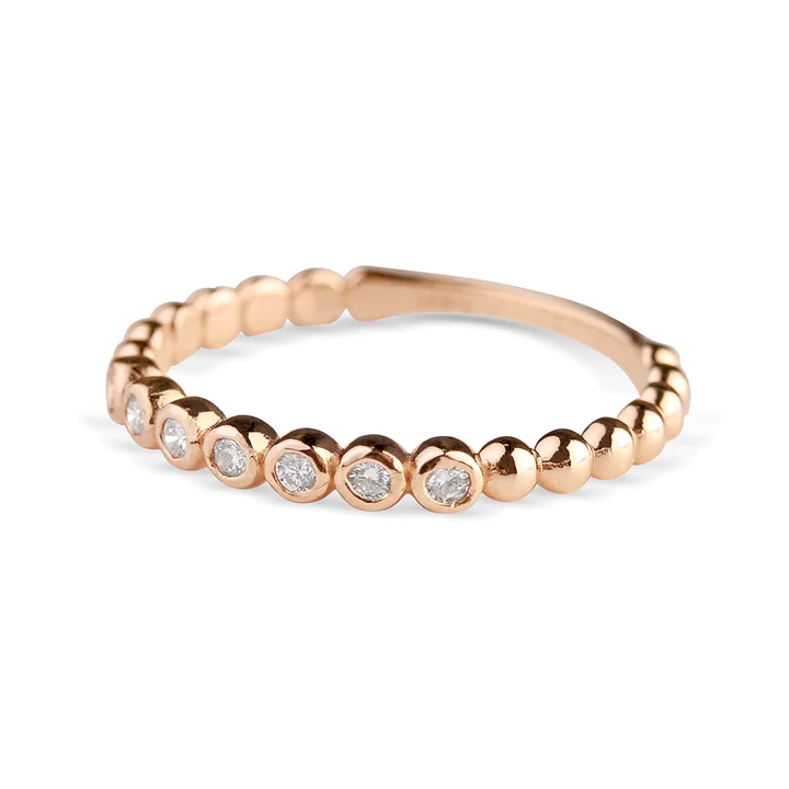 14K Solid Gold Leo Diamond Beaded Stacker view 3