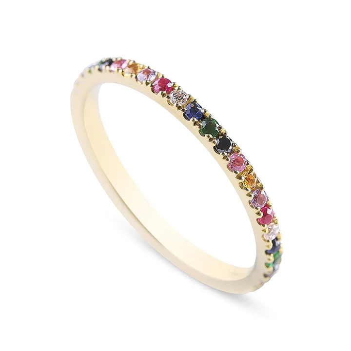 14K Solid Gold Rainbow Sapphire Eternity Band view 2