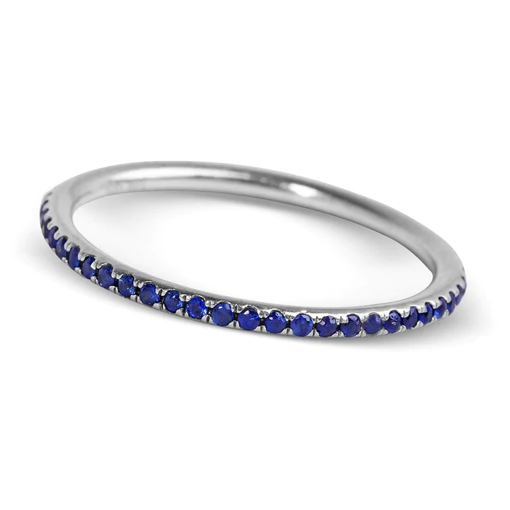 14K Solid Gold Thin Blue Sapphire Eternity Band view 2