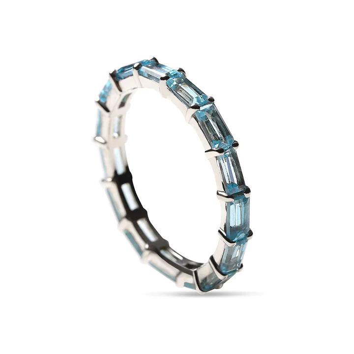 14K Sold Gold Blue Topaz Baguette Eternity Band