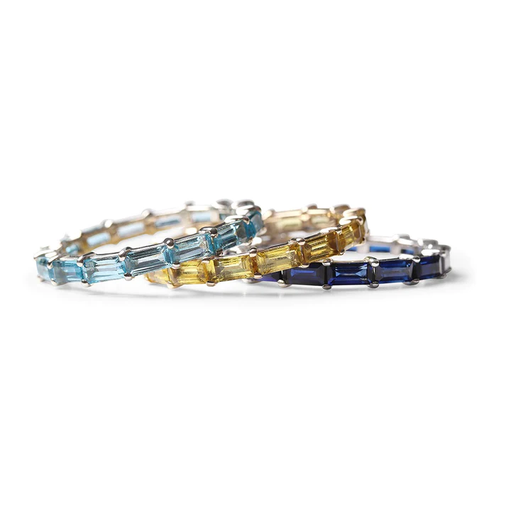 14K Sold Gold Blue Topaz Baguette Eternity Band view 2