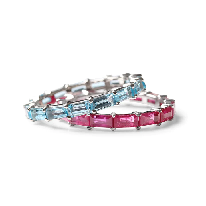 14K Sold Gold Blue Topaz Baguette Eternity Band view 3