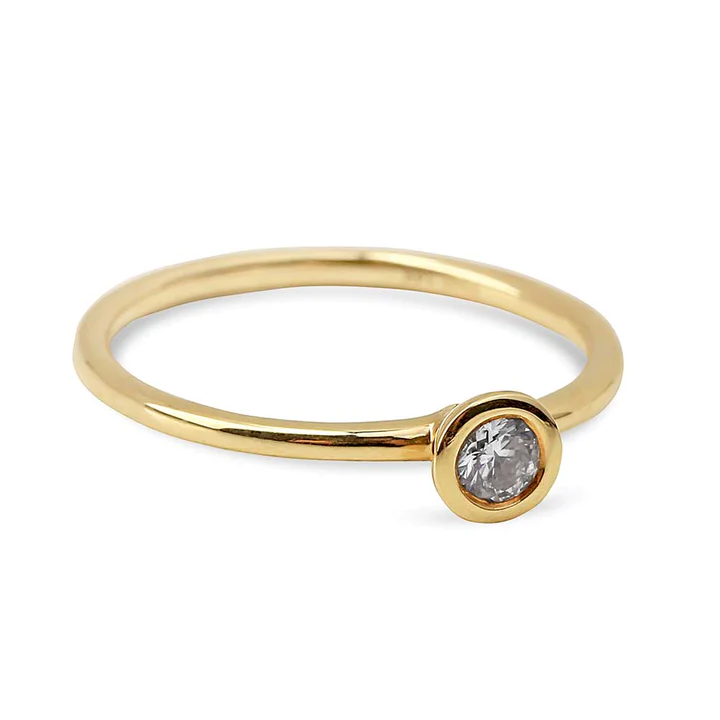 14K Solid Gold Single Diamond Bezel Ring