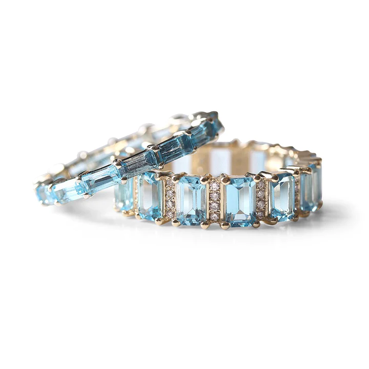 14K Sold Gold Blue Topaz Baguette Eternity Band view 5