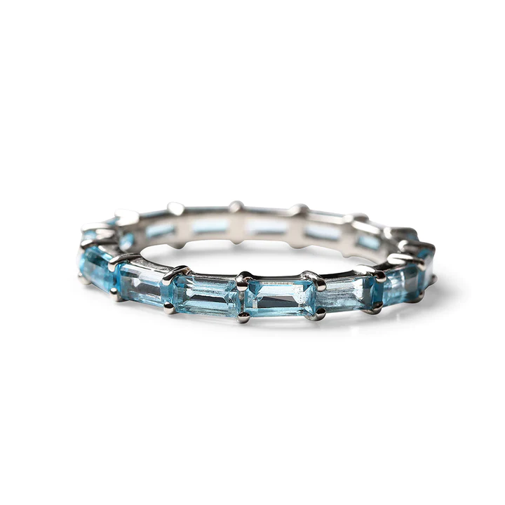 14K Sold Gold Blue Topaz Baguette Eternity Band view 6