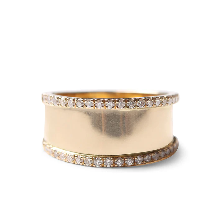 14K Solid Gold With Diamond Edging Tapered Band