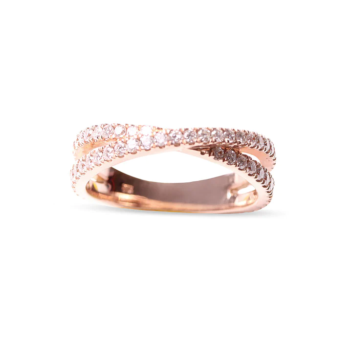 14K Solid Gold Carolina Criss Cross Diamond Band view 3