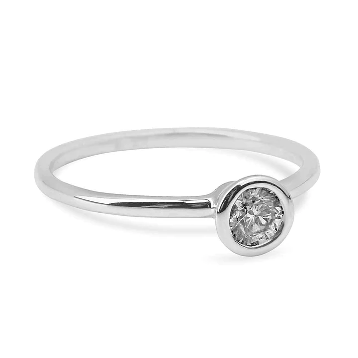14K Solid Gold Single Diamond Bezel Ring view 2