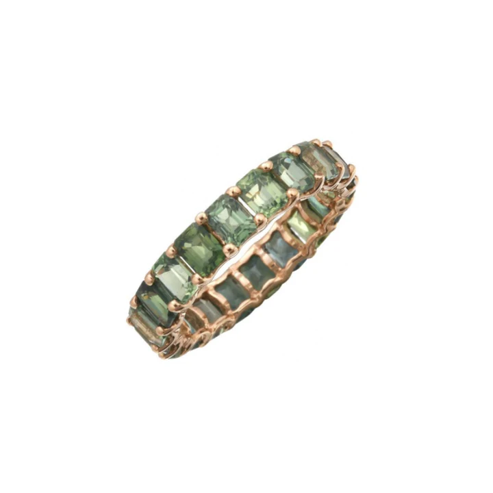 14K Solid Gold Green Sapphire Emerald Cut Eternity Band