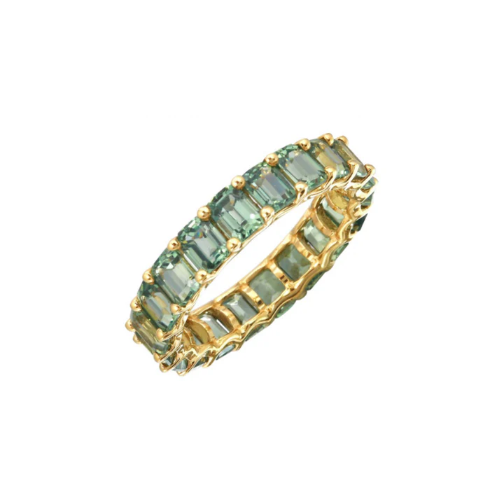14K Solid Gold Green Sapphire Emerald Cut Eternity Band view 2