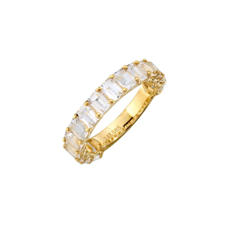 14K Solid Gold Topaz Emerald Cut 3/4 Band