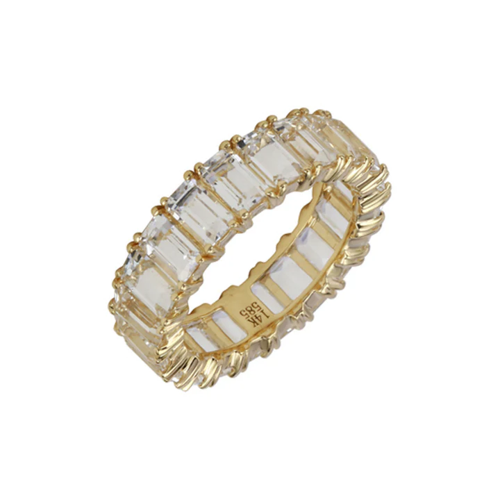 14K Solid Gold Topaz Emerald Cut Eternity Band