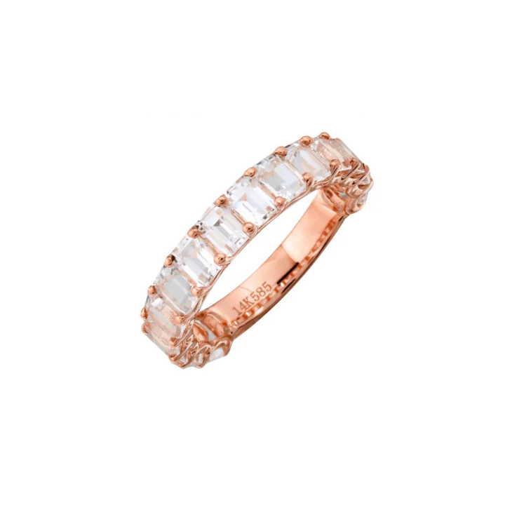 14K Solid Gold Topaz Emerald Cut 3/4 Band view 2