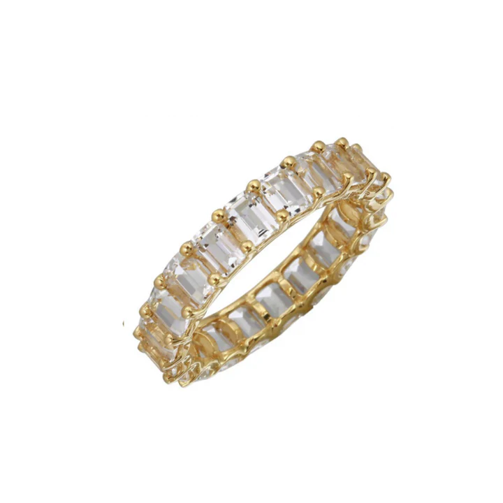 14K Solid Gold Topaz Emerald Cut Eternity Band view 2