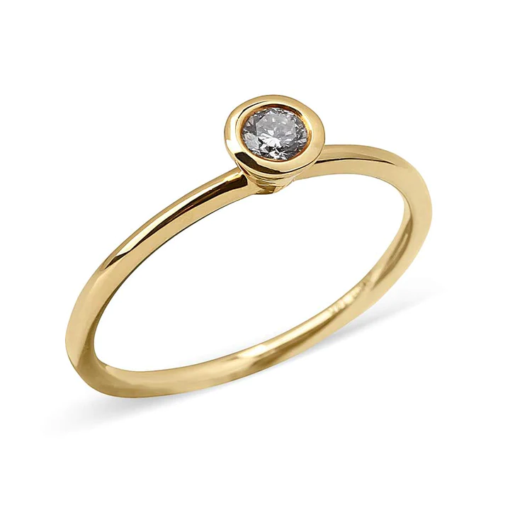 14K Solid Gold Single Diamond Bezel Ring view 3