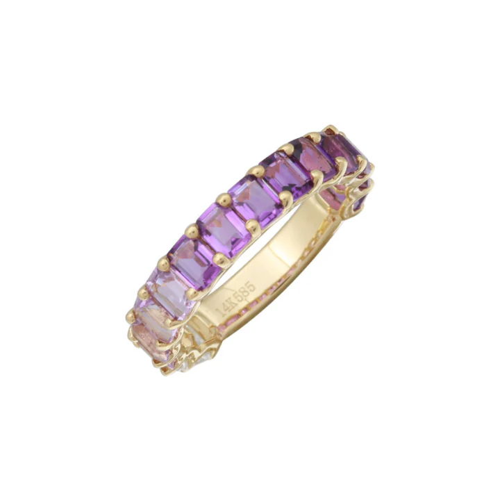 14K Solid Gold Purple Ombre Emerald Cut Amethyst 3/4 Band view 3