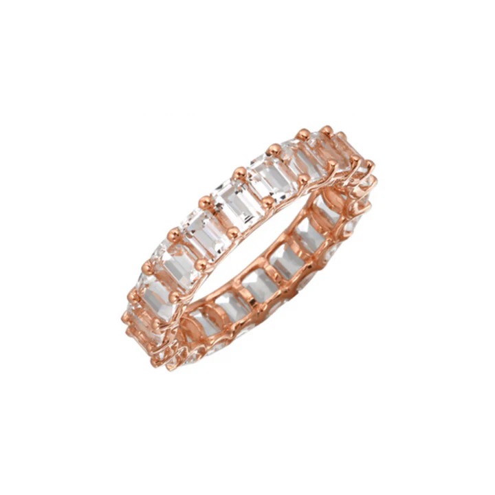 14K Solid Gold Topaz Emerald Cut Eternity Band view 3