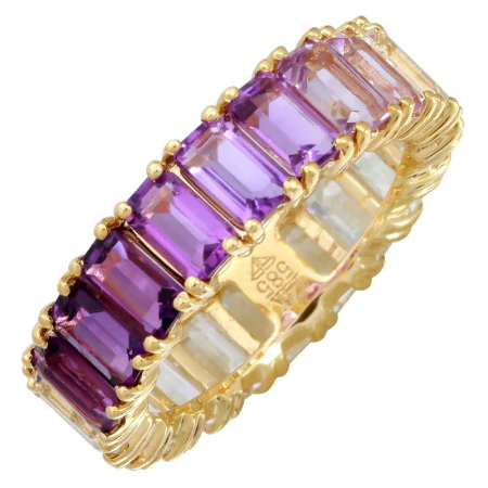 14K Solid Gold Purple Ombre Emerald Cut Amethyst Band