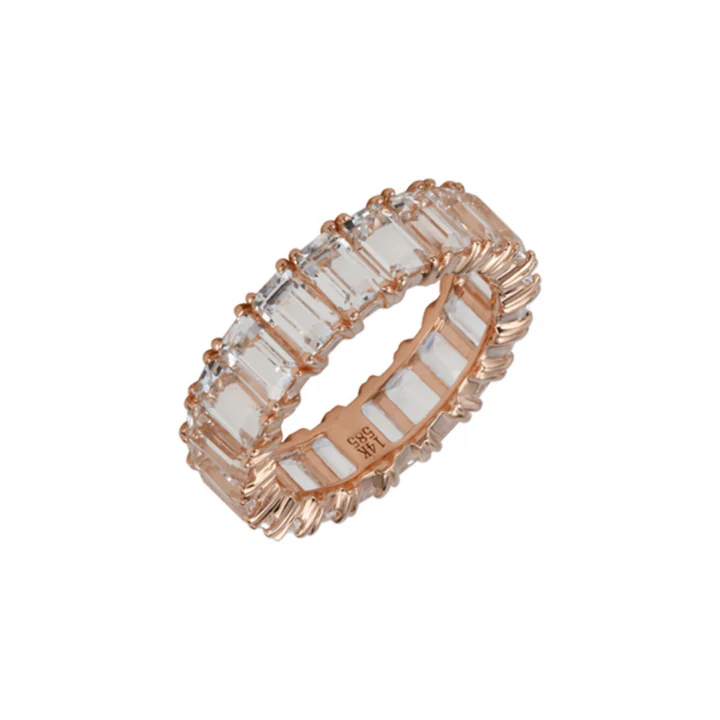 14K Solid Gold Topaz Emerald Cut Eternity Band view 4