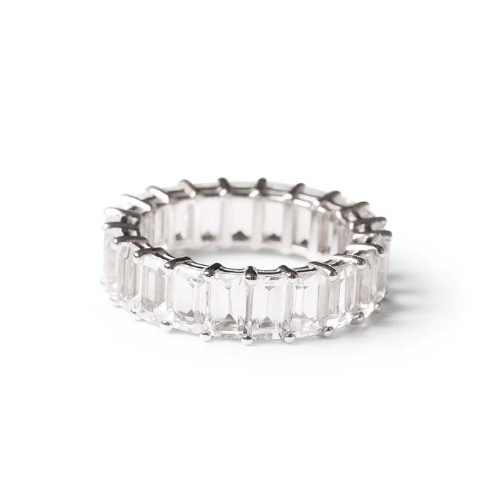 14K Solid Gold Topaz Emerald Cut Eternity Band view 5
