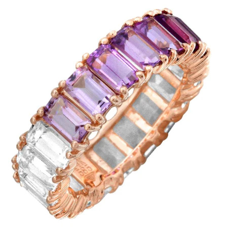 14K Solid Gold Purple Ombre Emerald Cut Amethyst Band view 3