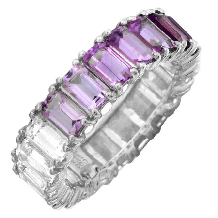 14K Solid Gold Purple Ombre Emerald Cut Amethyst Band view 4