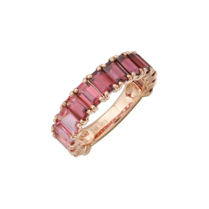 14K Solid Gold Pink Ombre Emerald Cut Topaz 3/4 Band view 3