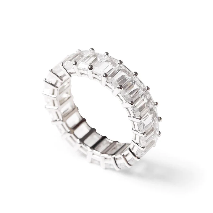 14K Solid Gold Topaz Emerald Cut Eternity Band view 6