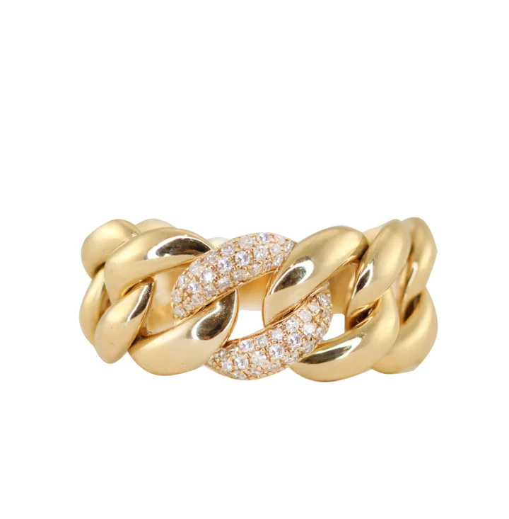14K Solid Gold Chunky Chain link And Diamond Ring