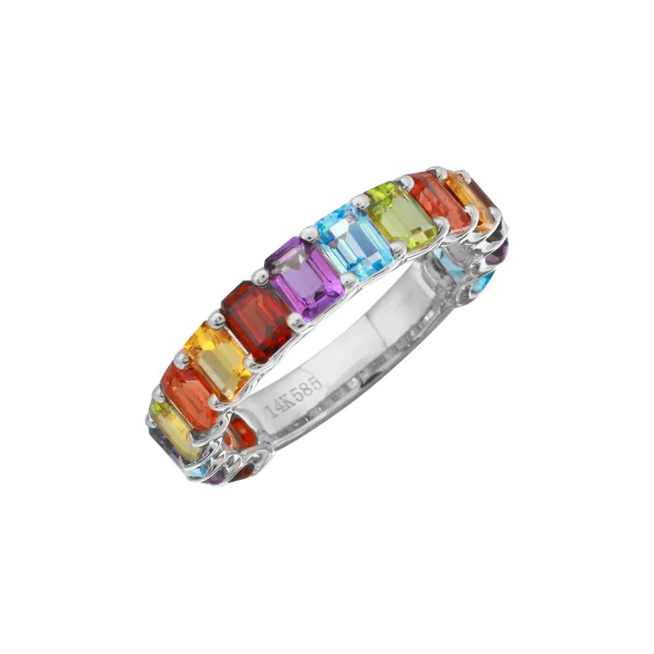 14K Solid Gold Rainbow Emerald Cut 3/4 Band view 3