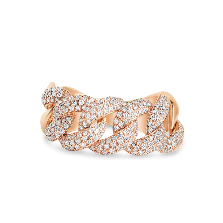 14K Solid Gold Chunky Diamond Chain Link Ring