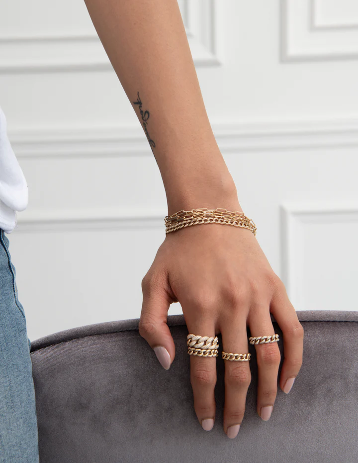 14K Solid Gold Chunky Diamond Chain Link Ring view 2