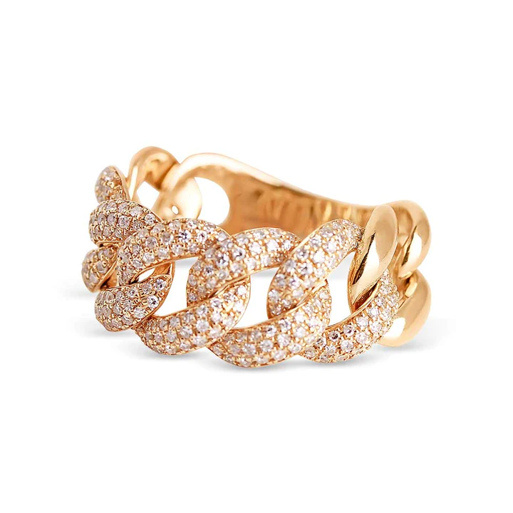 14K Solid Gold Chunky Diamond Chain Link Ring view 3