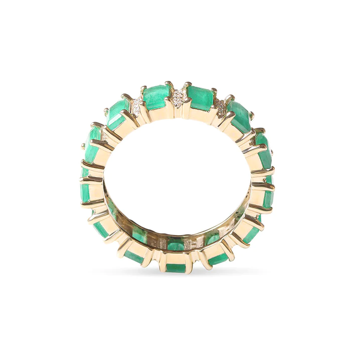 14K Solid Gold Emerald And Diamond Emerald Cut Eternity Band view 4