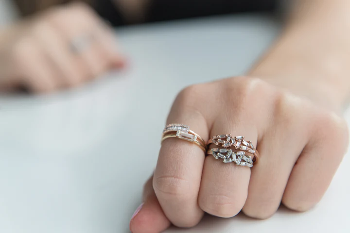 14K Solid Gold Abby Baguette Diamond Ring view 2