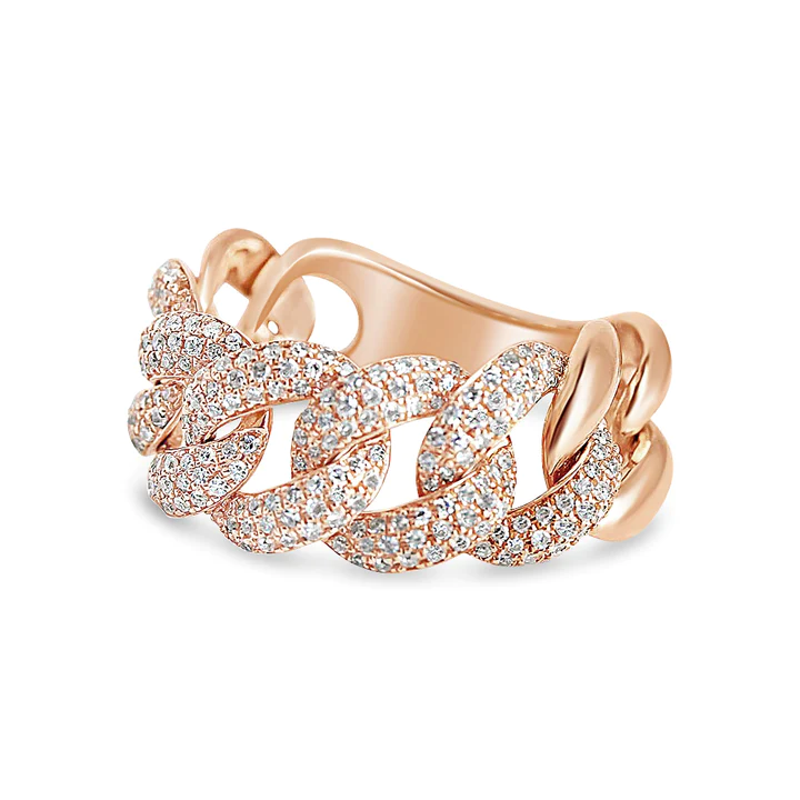 14K Solid Gold Chunky Diamond Chain Link Ring view 4