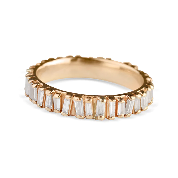 14K Solid Gold Baguette Diamond Eternity Picket Ring