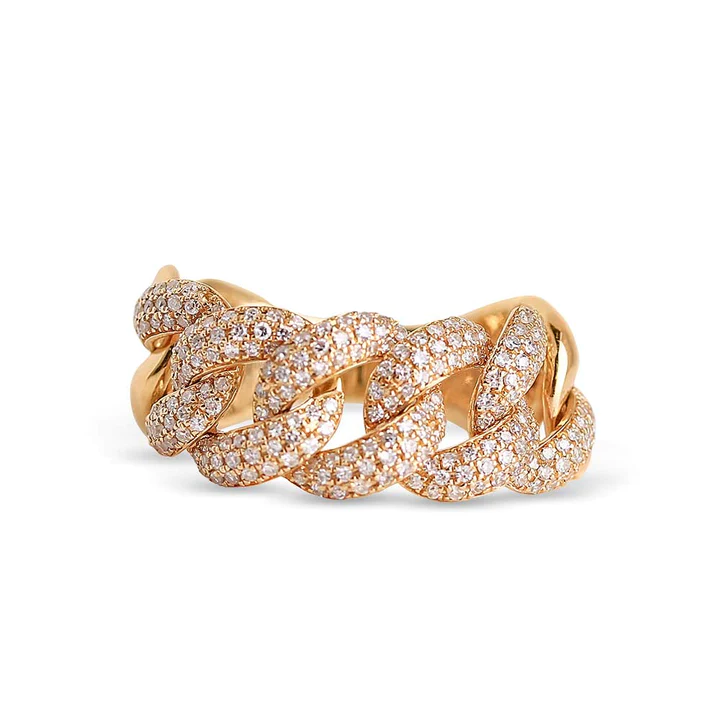 14K Solid Gold Chunky Diamond Chain Link Ring view 6