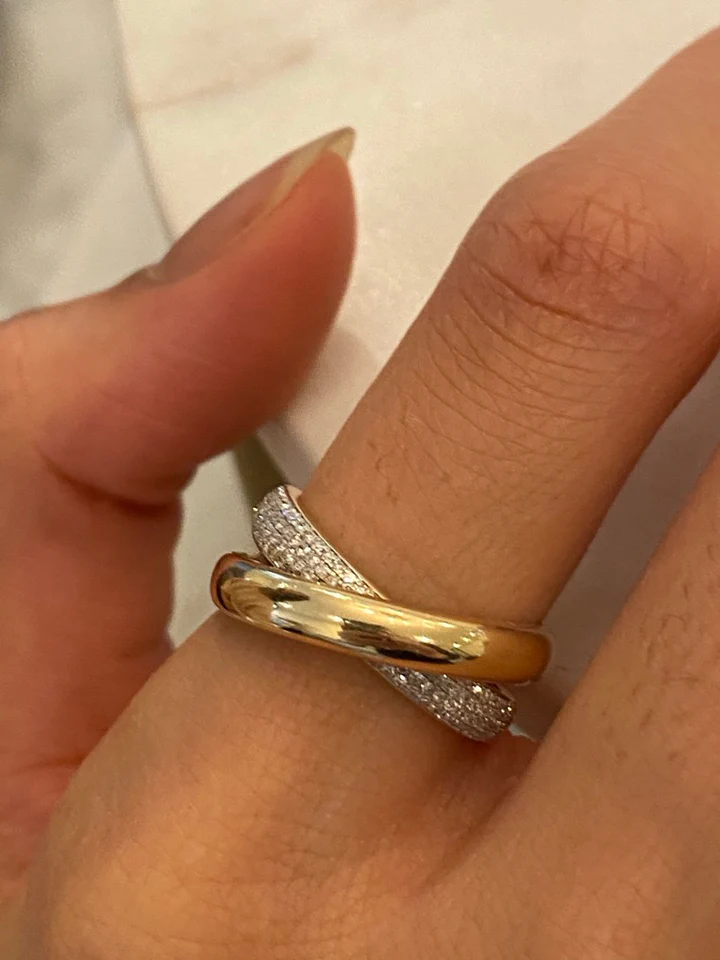 14K Solid Gold Double Crisscross Gold And Diamond Ring