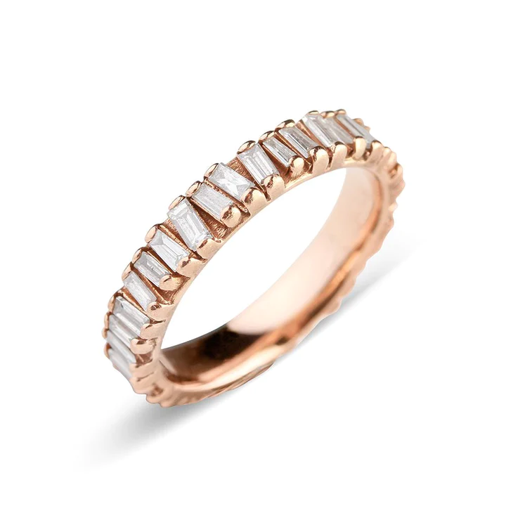 14K Solid Gold Baguette Diamond Eternity Picket Ring view 6