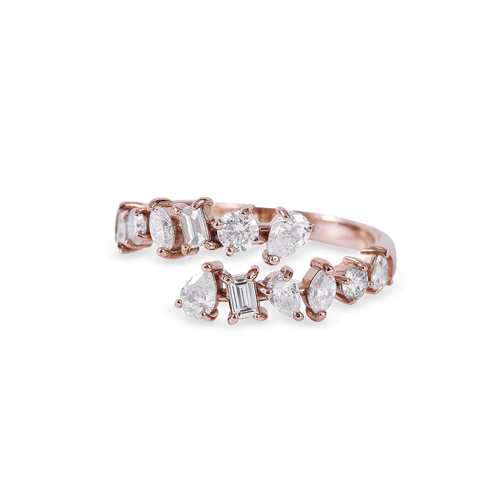 14K Solid Gold Diamond Multi shaped Wrap Ring