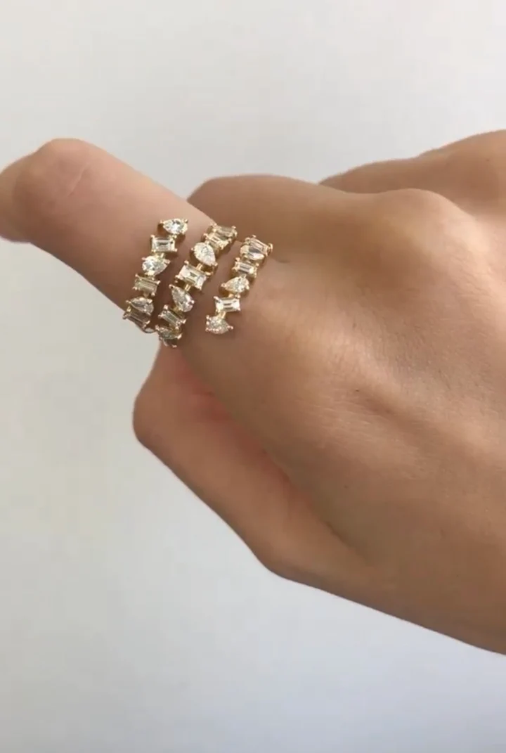 14K Solid Gold Diamond Multi shaped Coil Ring