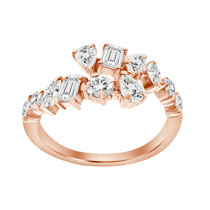 14K Solid Gold Diamond Multi shaped Wrap Ring view 2